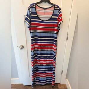 Derek Heart 2X Striped Maxi Dress Red Blue White Plus Size Casual